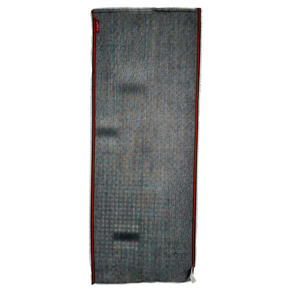 Gucci Web-stripe Frayed Scarf in Grey Silk